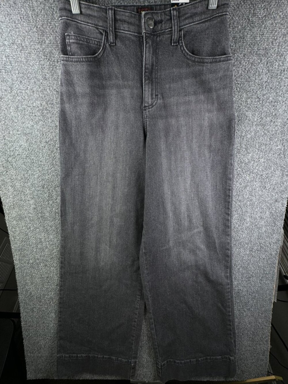 NWT Lee Charcoal Gray Women Wide Leg Flare Denim Jeans Pipes Cotton Blend 28